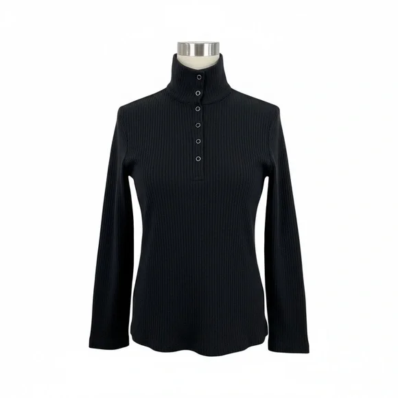 Cutter & Buck Thermal Long Sleeve Satin Trim Snap Henley. Black. Small #434 - Picture 3 of 8